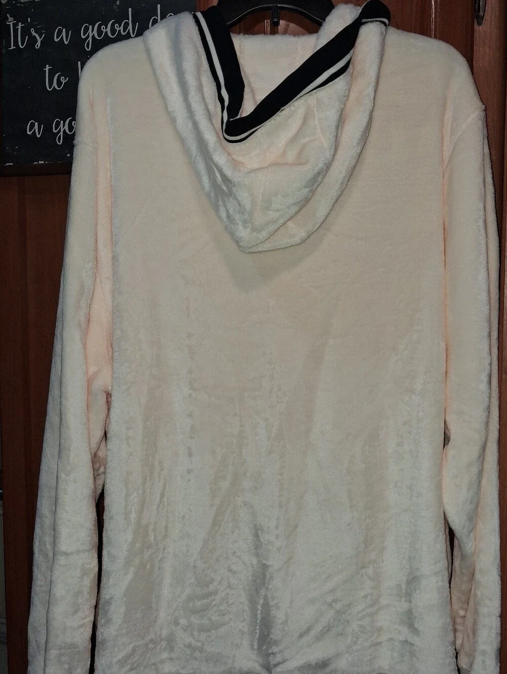 INC Cream Plush Hoodie Sweater with Black-Trim In A Mens 2XL Polyester NWT